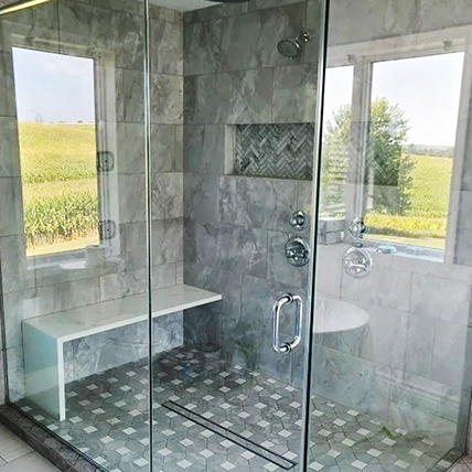 Heavy-glass shower enclosure