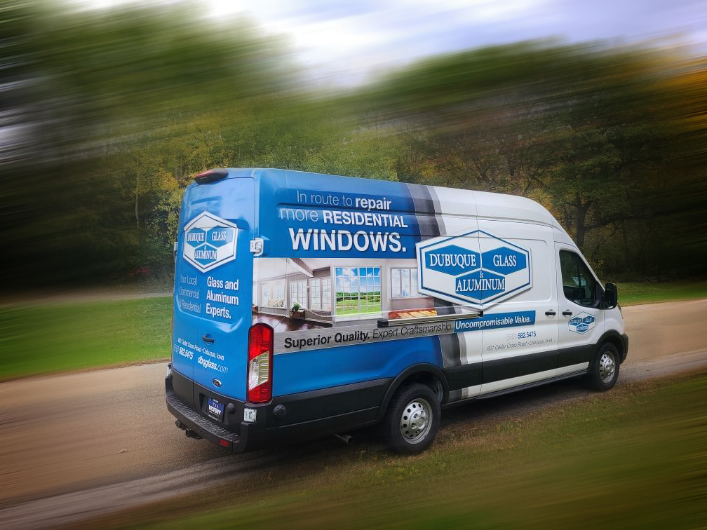 Dubuque Glass service van on the road
